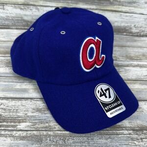 Atlanta Braves Wooly '47 Clean Up Cooperstown Wool‎ Hat Mens Strapback Blue NEW